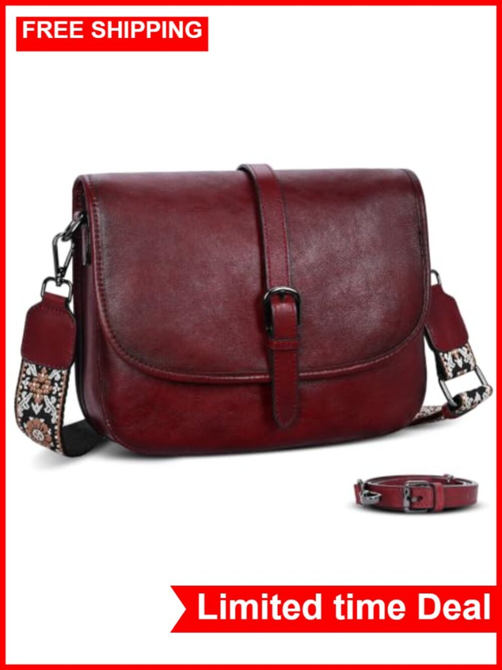 Leather Crossbody Bag for Women with Two Straps Flap Purse Satchel